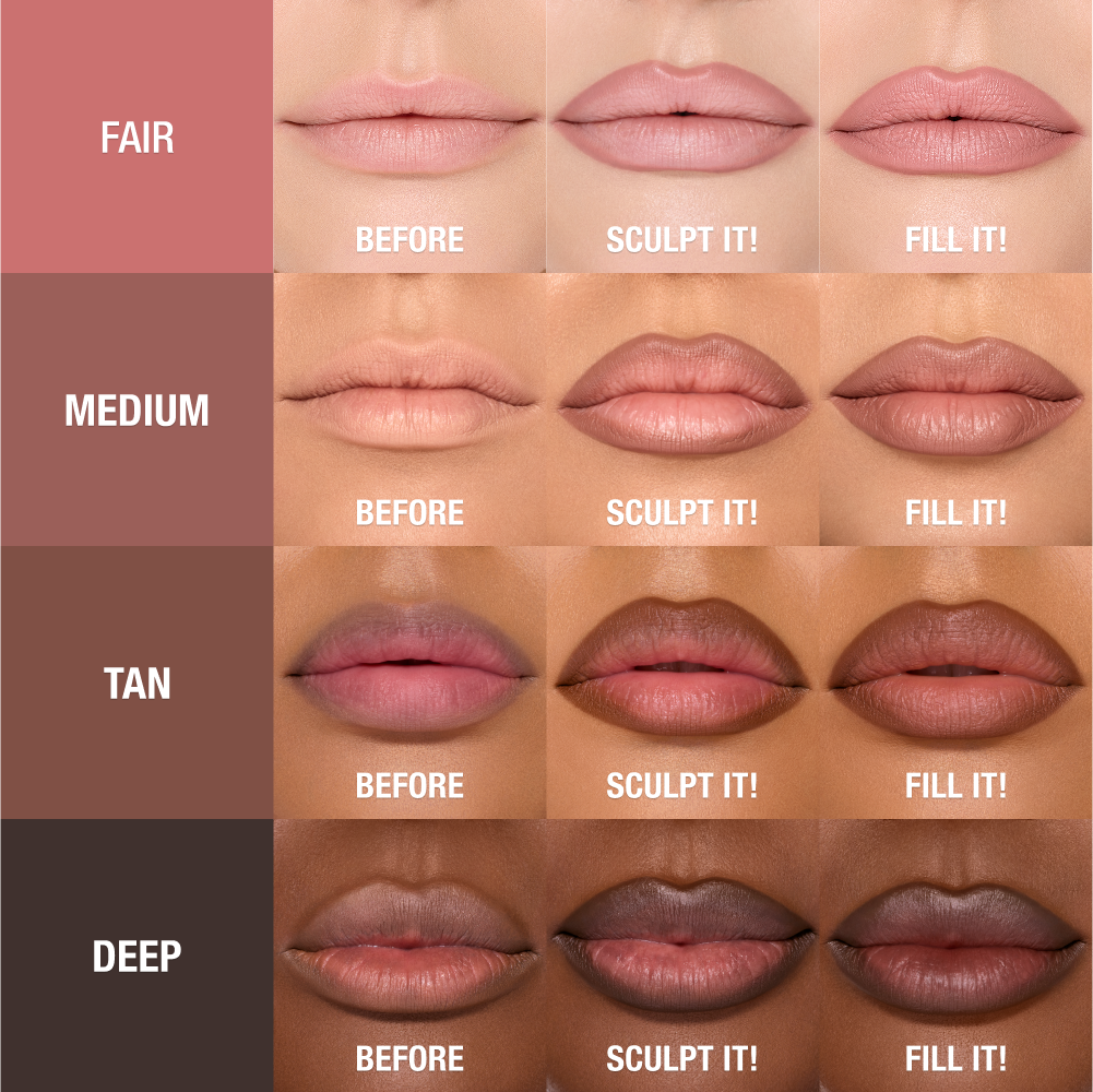 Models application process showing 4 different shades on different skin tones. 
