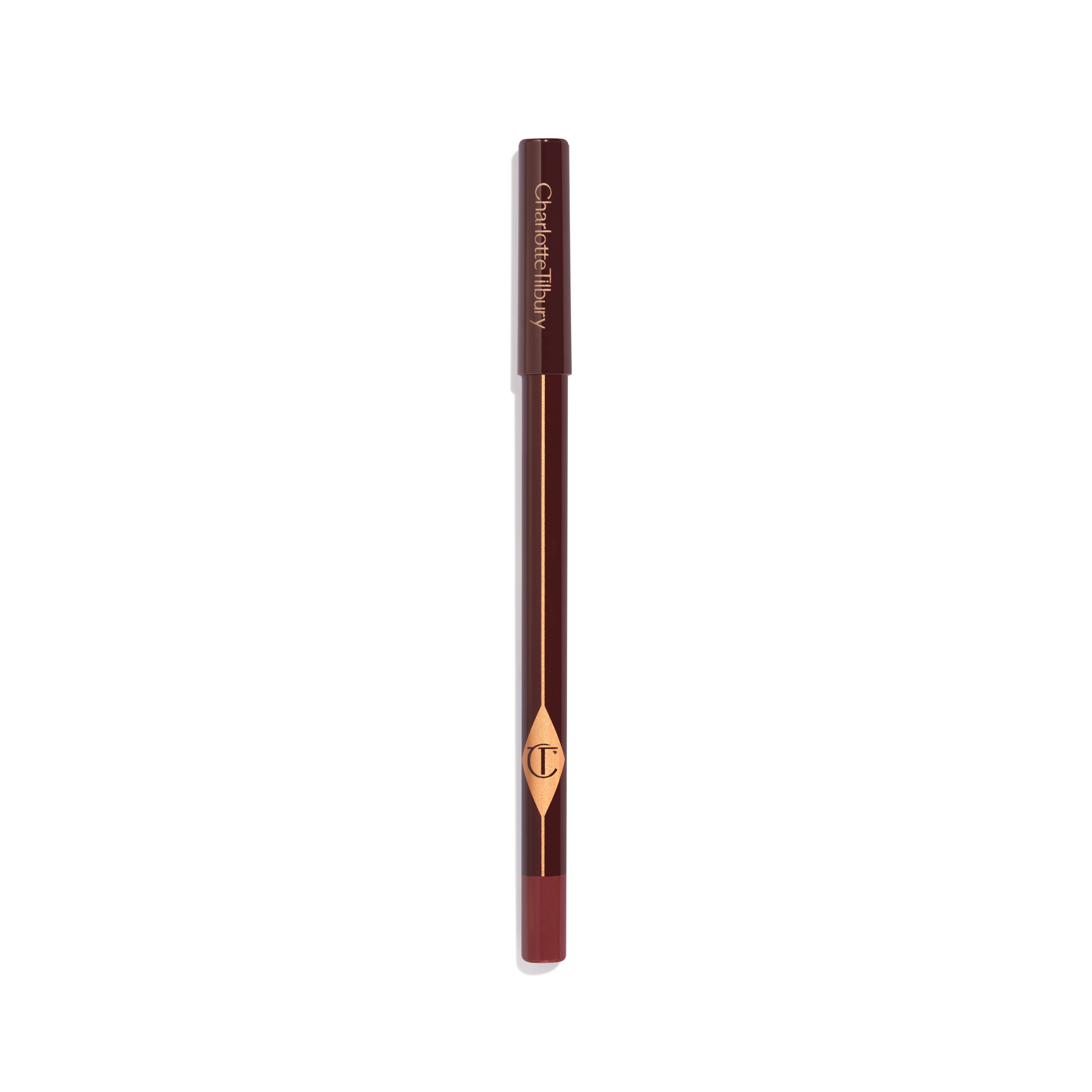 A dark brown eyeliner pencil with its nude-pink coloured box next to it. 