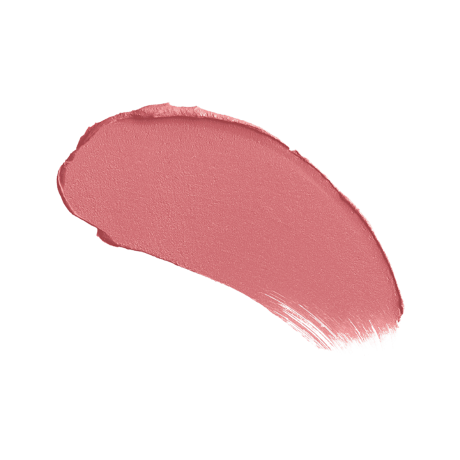 Swatch of a warm coral rosebud lipstick with a satin-finish.