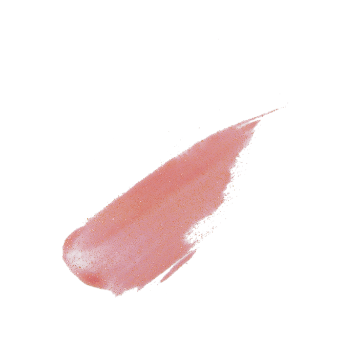 Jewel Lips in Pillow Talk swatch Swatch of a nude pink, shimmery lip gloss.