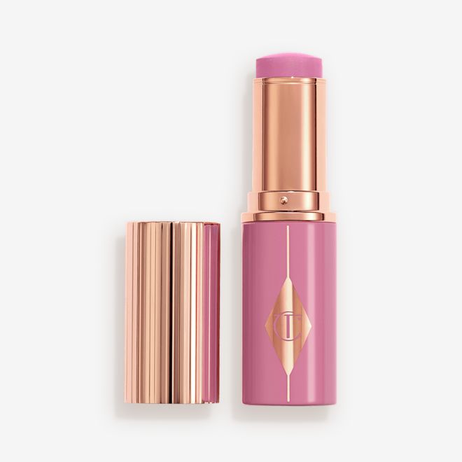 Pretty Glow Open Packshot Lilac packaging matching to the stick product with a rose gold lid and detailing.