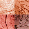 Swatches of four matte and shimmery eyeshadows in champagne, sand, rose, and dark brown.