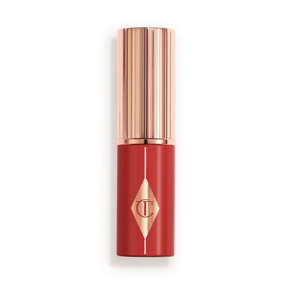 Red turning handle with rose-gold lid and detailing.