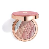 An open, pressed powder highlighter compact, with a mirrored-lid, in various shades of pink and gold for cool-tone complexions. 