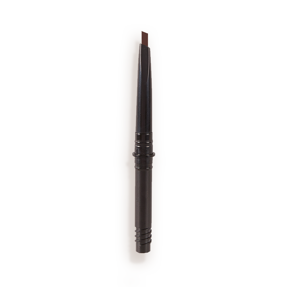 An open, medium-brown-coloured eyebrow tint refill with a black-coloured body.
