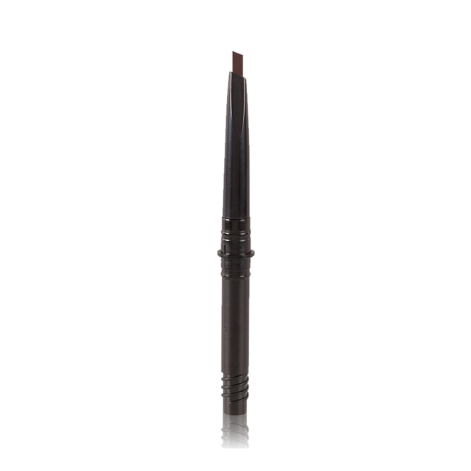 An open, medium-brown-coloured eyebrow tint refill with a black-coloured body.