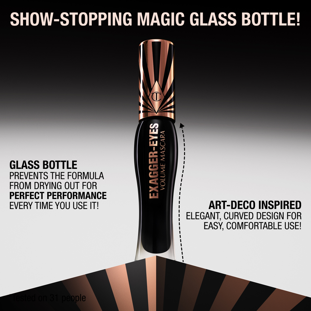 Exagger-Eyes Volume Mascara with a glass bottle that helps to preserve the formula