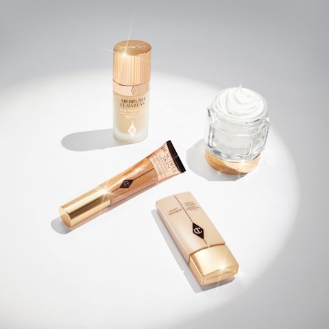 Charlotte's groom makeup essentials including Wonderglow face primer, Beautiful Skin Foundation and Charlotte's Magic Cream