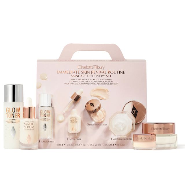 Skincare discovery kit featuring four mini skincare products toner, eye cream, serum and moisturiser