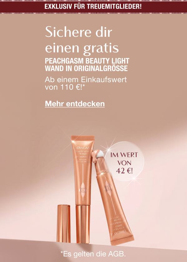 Exklusiv für Treuemitglieder!  SICHERE DIR EIN GRATIS  PEACHGASM BEAUTY LIGHT WAND IN ORIGINALGRÖSSE