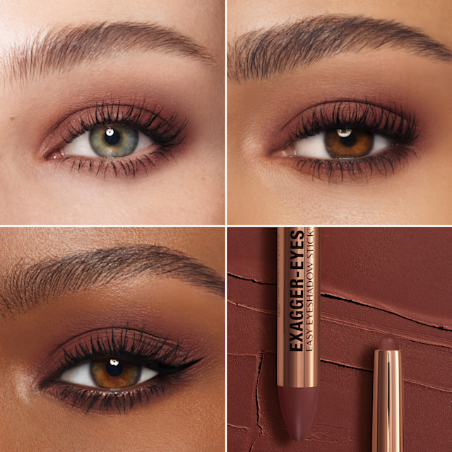 Exagger Eyes Easy Eyeshadow Stick Cocoa Cherry Sculpt on 3 skin tones