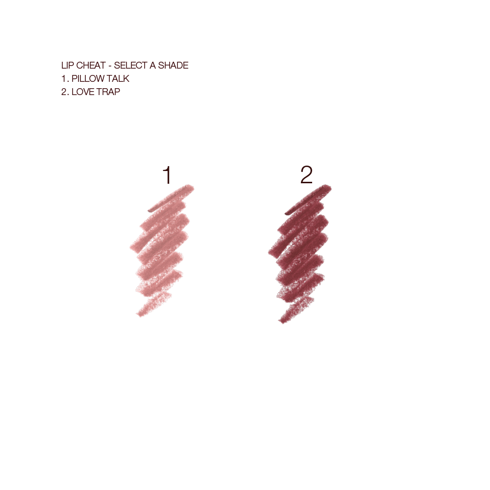 Swatches of two lip liner pencils in nude pink and dark berry-pink.