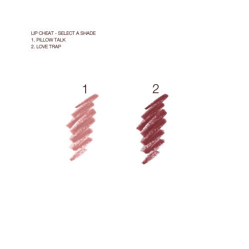 Swatches of two lip liner pencils in nude pink and dark berry-pink.
