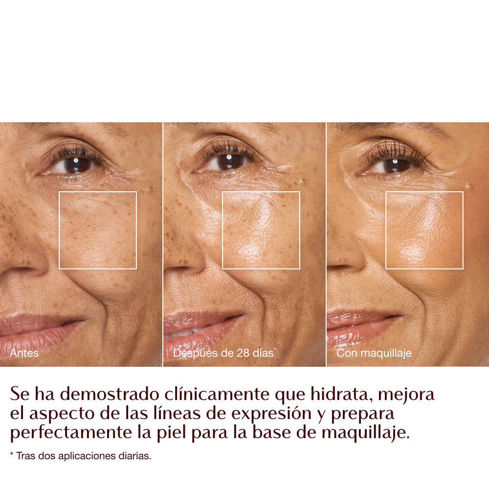 Antes y después de la crema hidratante con infografía de maquillaje - modelo Anna 