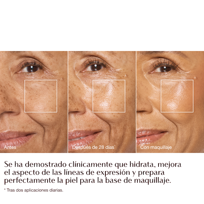 Antes y después de la crema hidratante con infografía de maquillaje - modelo Anna Antes y después de la crema hidratante con infografía de maquillaje - modelo Anna