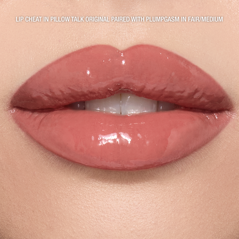 LIP CHEAT IN PILLOW TALK ORIGINAL PAIRED WITH PLUMPGASM IN FAIR/MEDIUM
