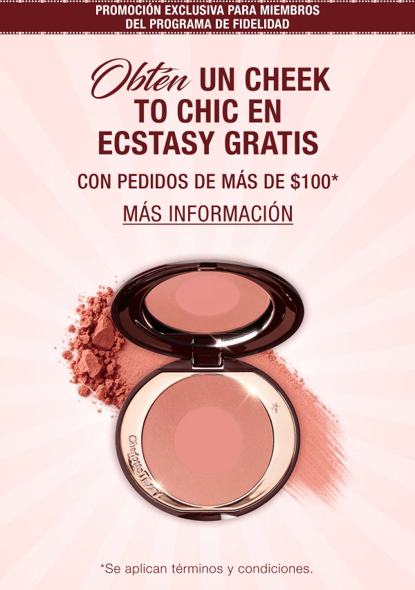 ¡EN EXCLUSIVA PARA PARTICIPANTES DEL PROGRAMA DE FIDELIZACIÓN! OBTÉN UN CHEEK TO CHIC EN ECSTASY GRATIS CON PEDIDOS DE MÁS DE $100*