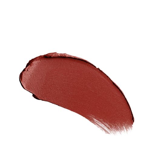 Swatch of a matte, cranberry-red lipstick. 