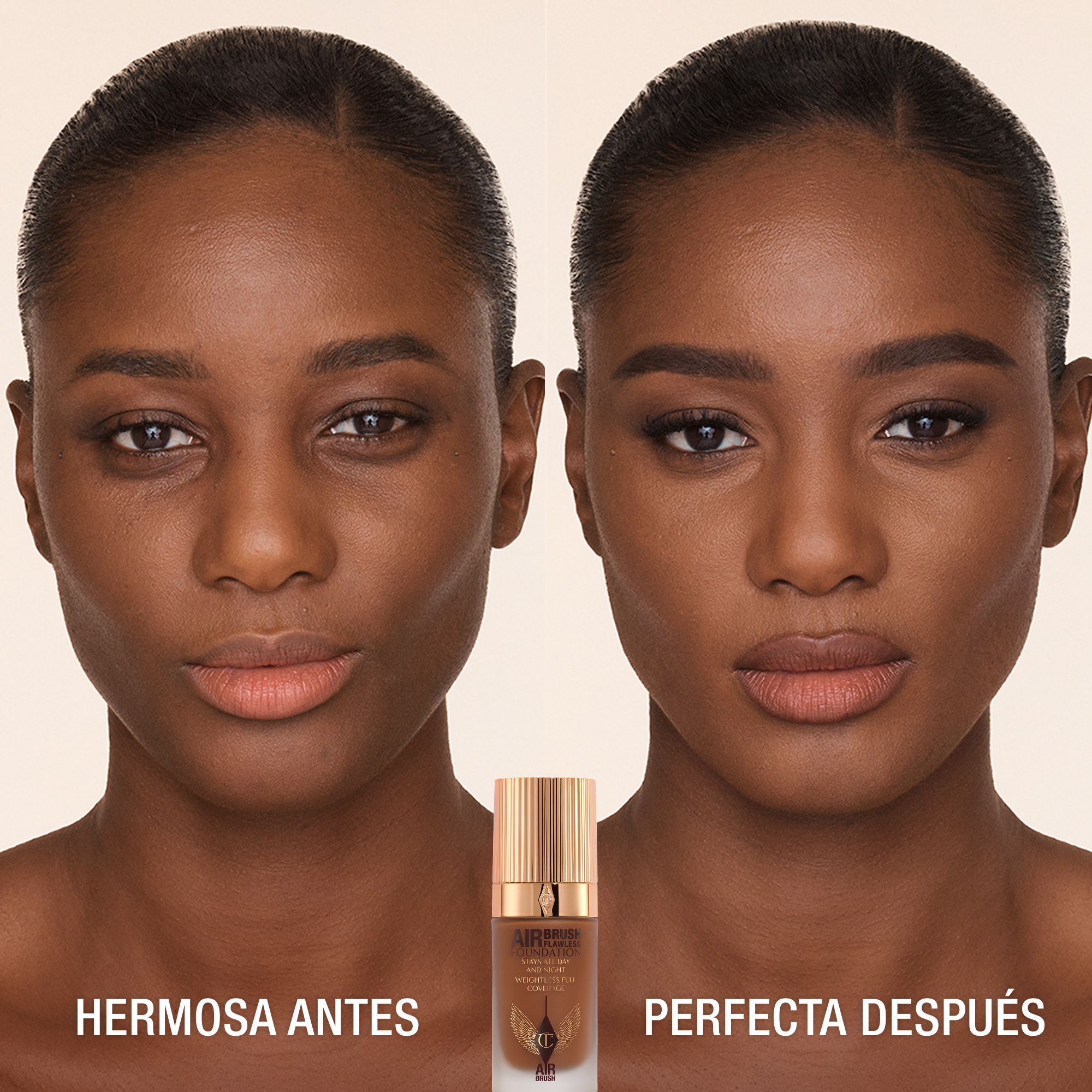 Antes y después de usar Airbrush Flawless Foundation 14 Cool