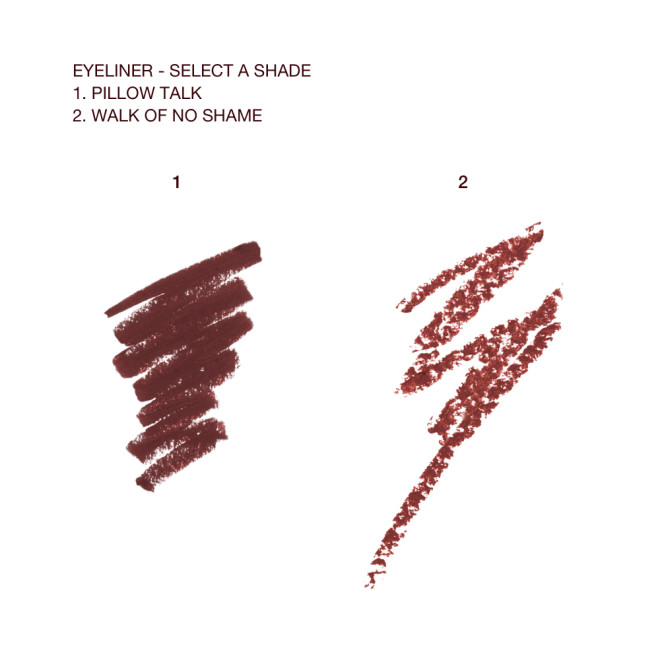Swatches of two mascaras, one in dark brown and the other in a russet rose shade.
