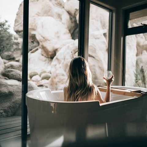 a woman enjoying her bath 