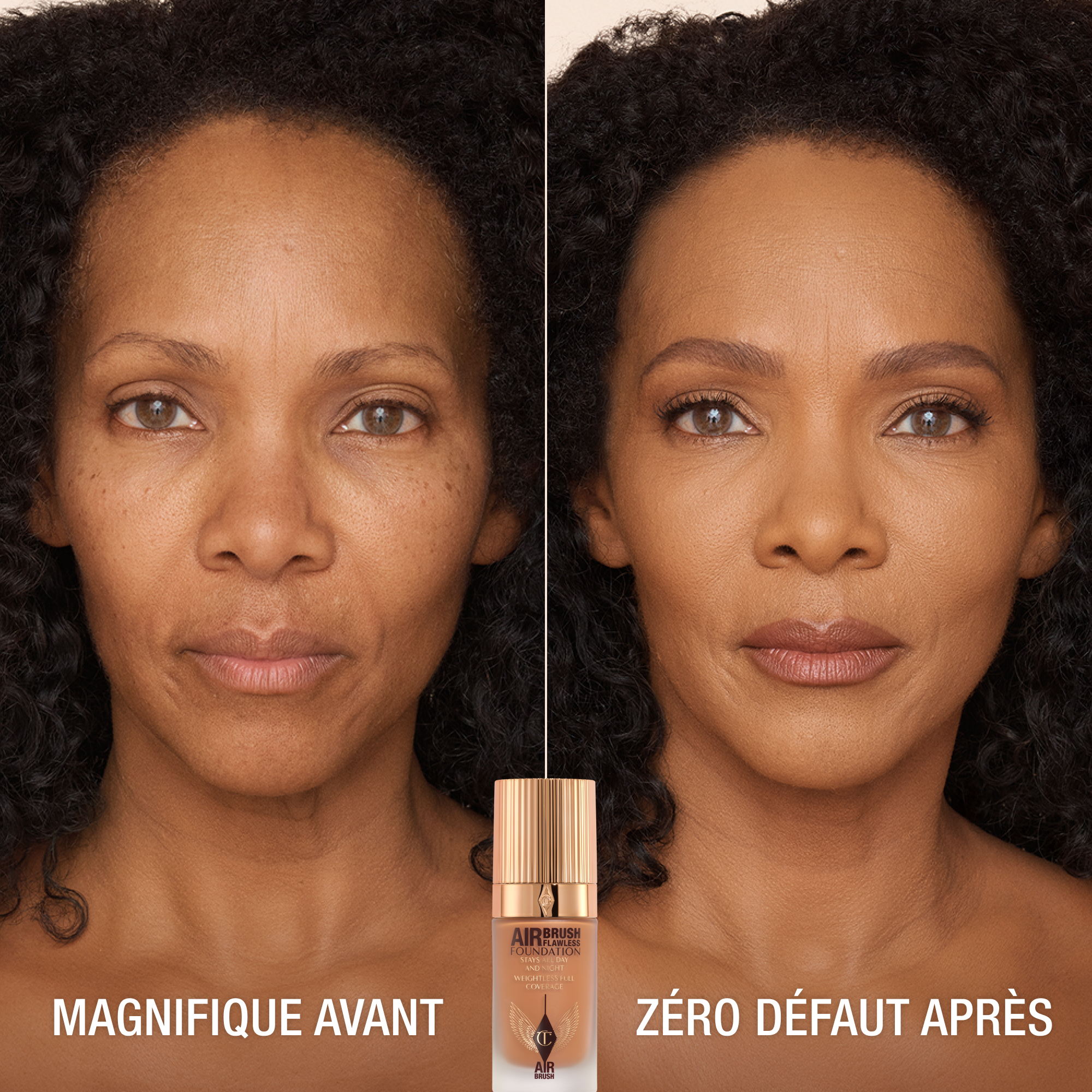 AIRBRUSH FLAWLESS FOUNDATION AVANT ET APRÈS teinte 11 Warm (Chaud)