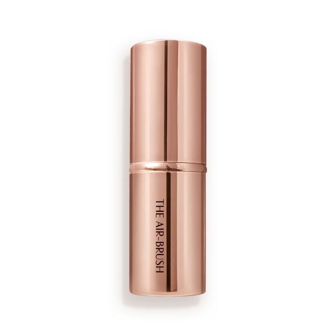 The Air Brush Bronzing Brush closed A face blending brush in rose gold packaging.