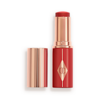 Red packaging matching to the stick product with a rose gold lid and detailing. 