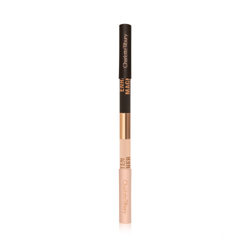A closed, double-ended eyeliner pencil in black and nude beige shades.