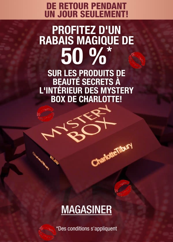 UNLOCK A MAGICAL
50% OFF*
THE BEAUTY SECRETS INSIDE CHARLOTTE'S
ICONIC MYSTERY BOXES!