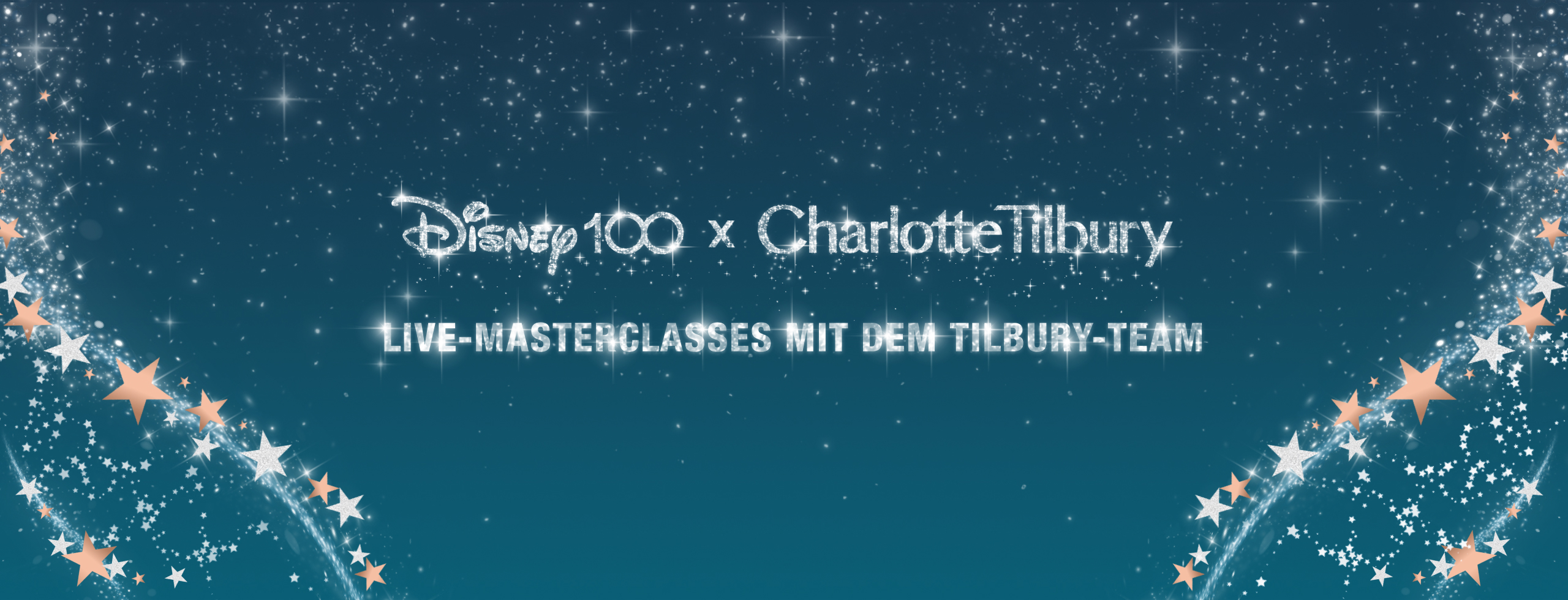 Model wearing glowy Disney-inspired makeup look.
