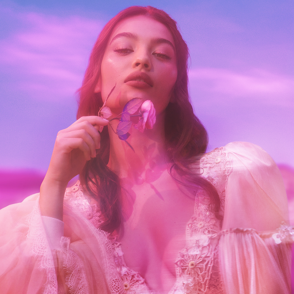 Claudia on set for Charlotte's Love Frequency fragrance