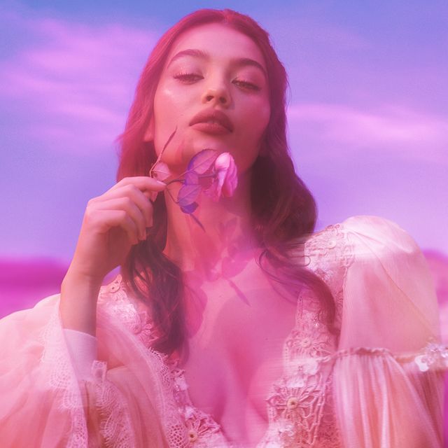 Claudia on set for Charlotte's Love Frequency fragrance