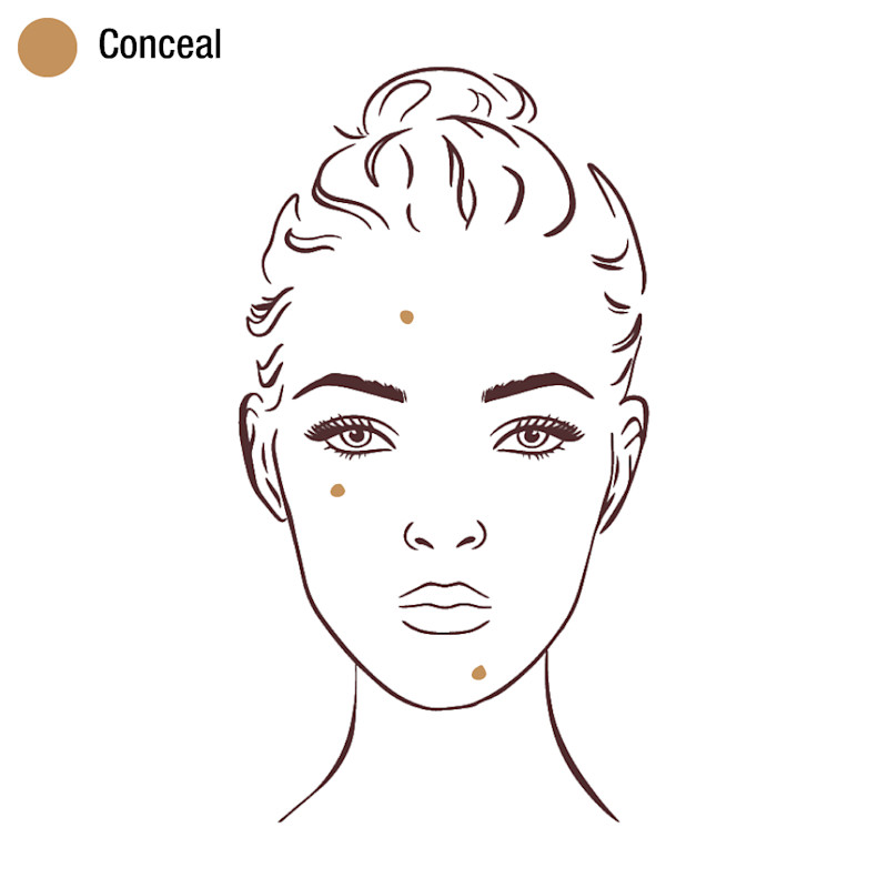 Illustrated foce showing where to apply concealer to conceal blemishes.