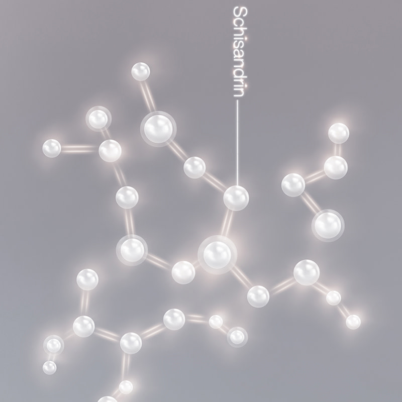 Glowing, pearly-white Sqisandryl acid molecules.