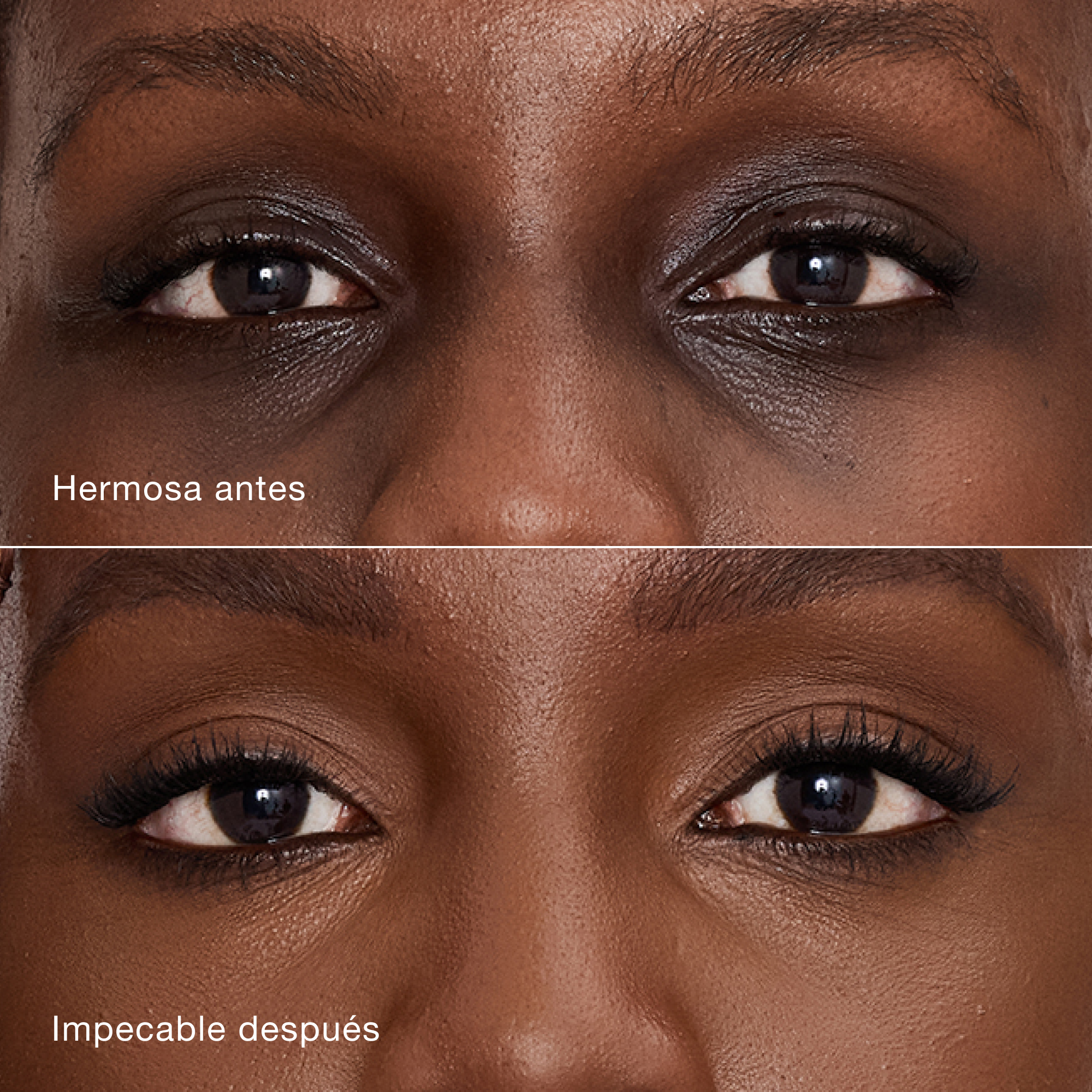 Comparación en primer plano de la piel antes y después de aplicar el corrector Airbrush Flawless de Charlotte Tilbury para apreciar mejor cobertura y acabado suave.