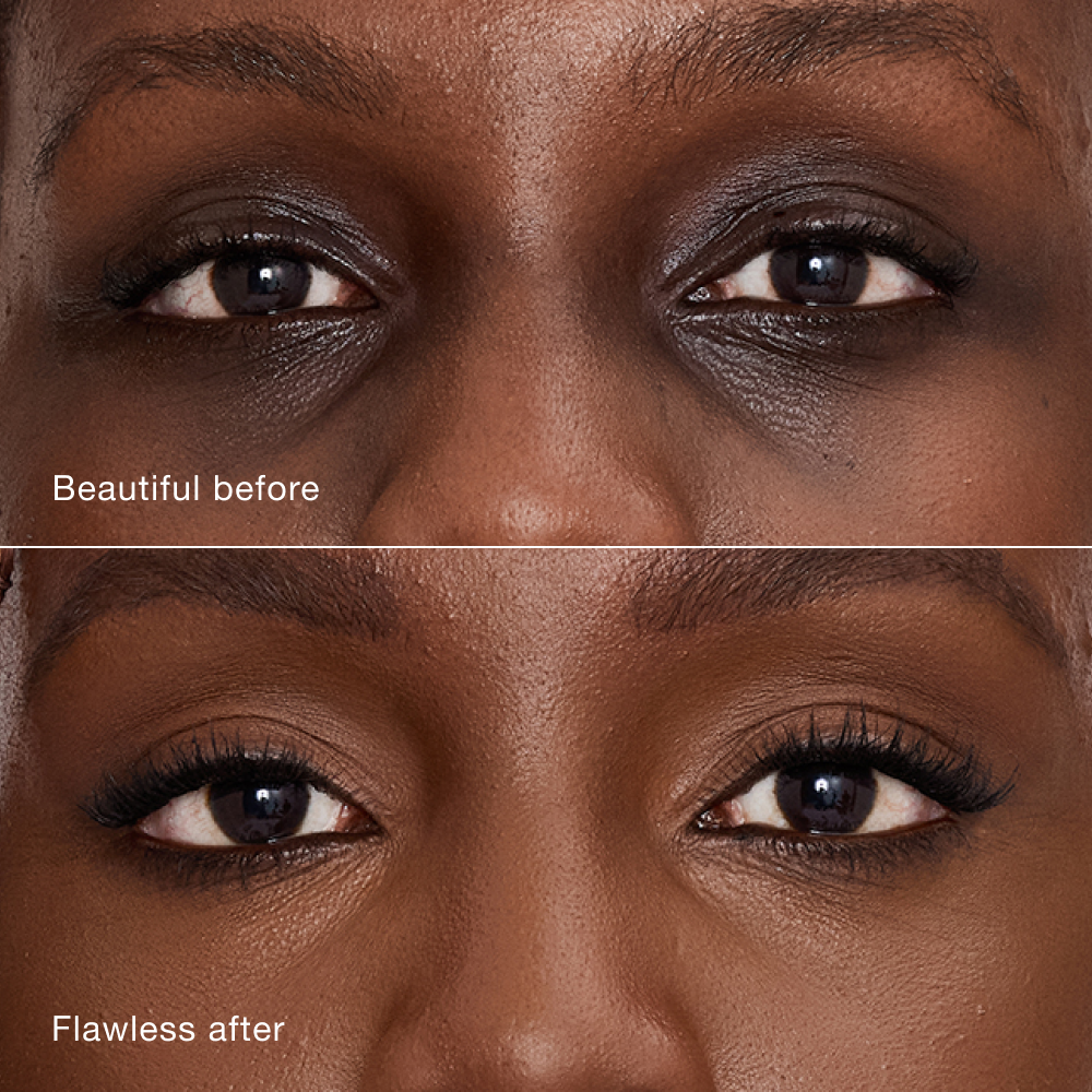 Close-up comparison of skin before and after applying Charlotte Tilbury Airbrush Flawless Concealer, demonstrating improved coverage and smooth finish.
