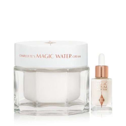 Magic Water Cream packaging and Magic Serum on white background