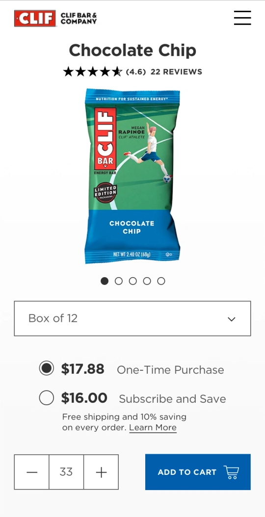CLIF Bar mobile screenshot of a product