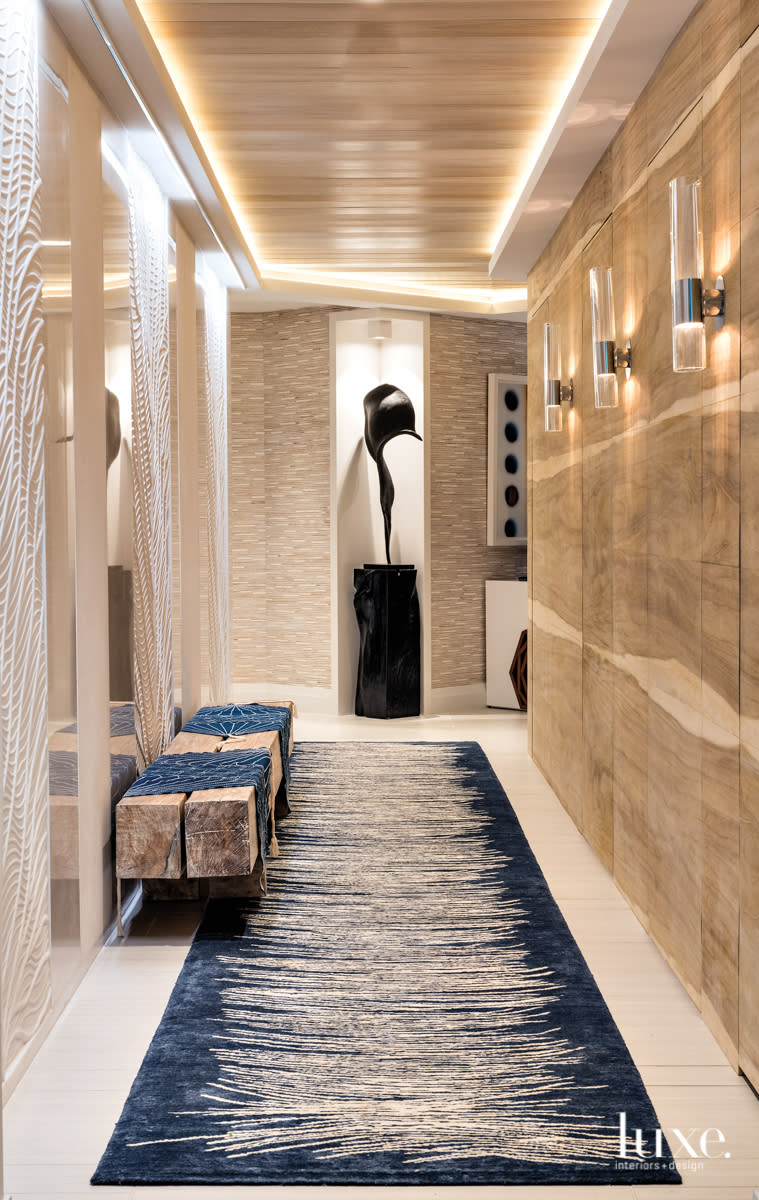 entry hall with driftwood sculpture