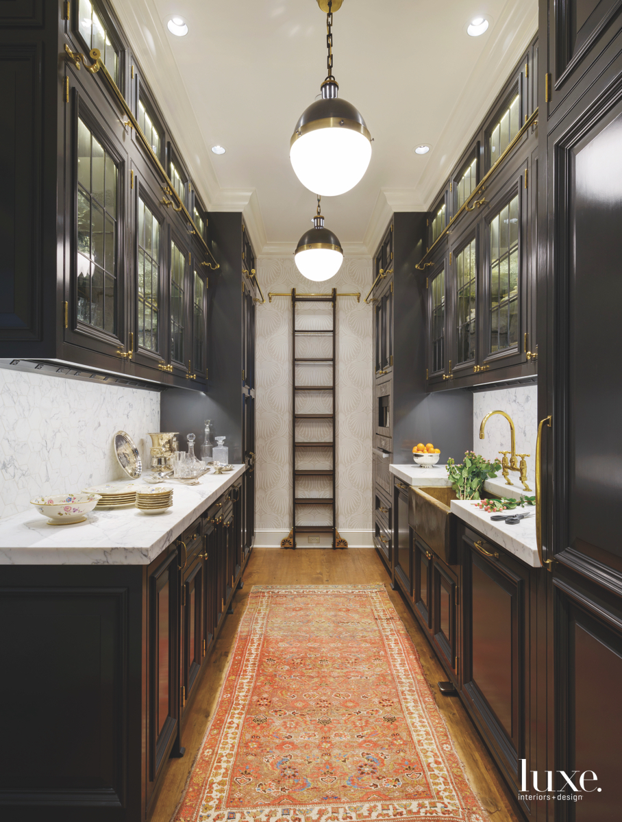 traditional pantry brown and gold accents