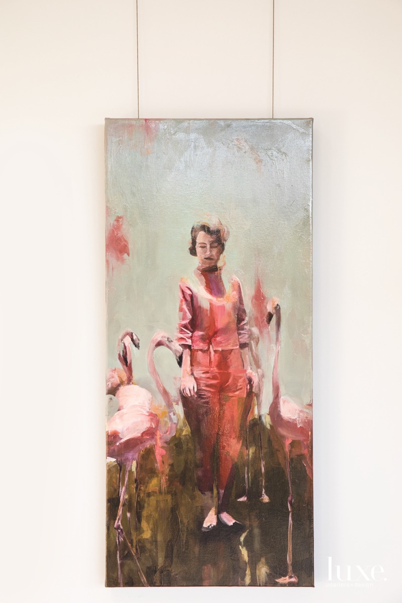 His recent painting Still Standing in a Field of Flamingos is one of two pieces inspired by the same photograph.