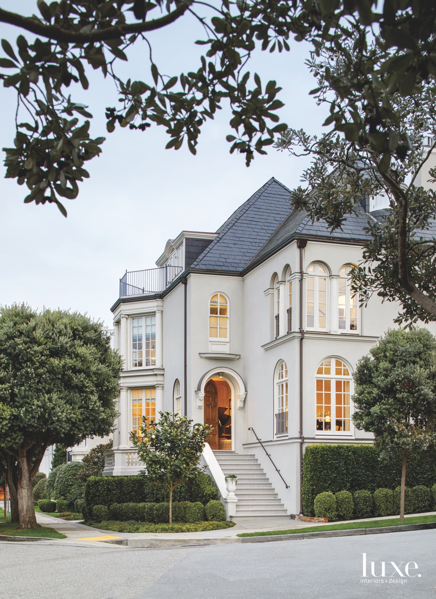 transitional white exterior golden gate