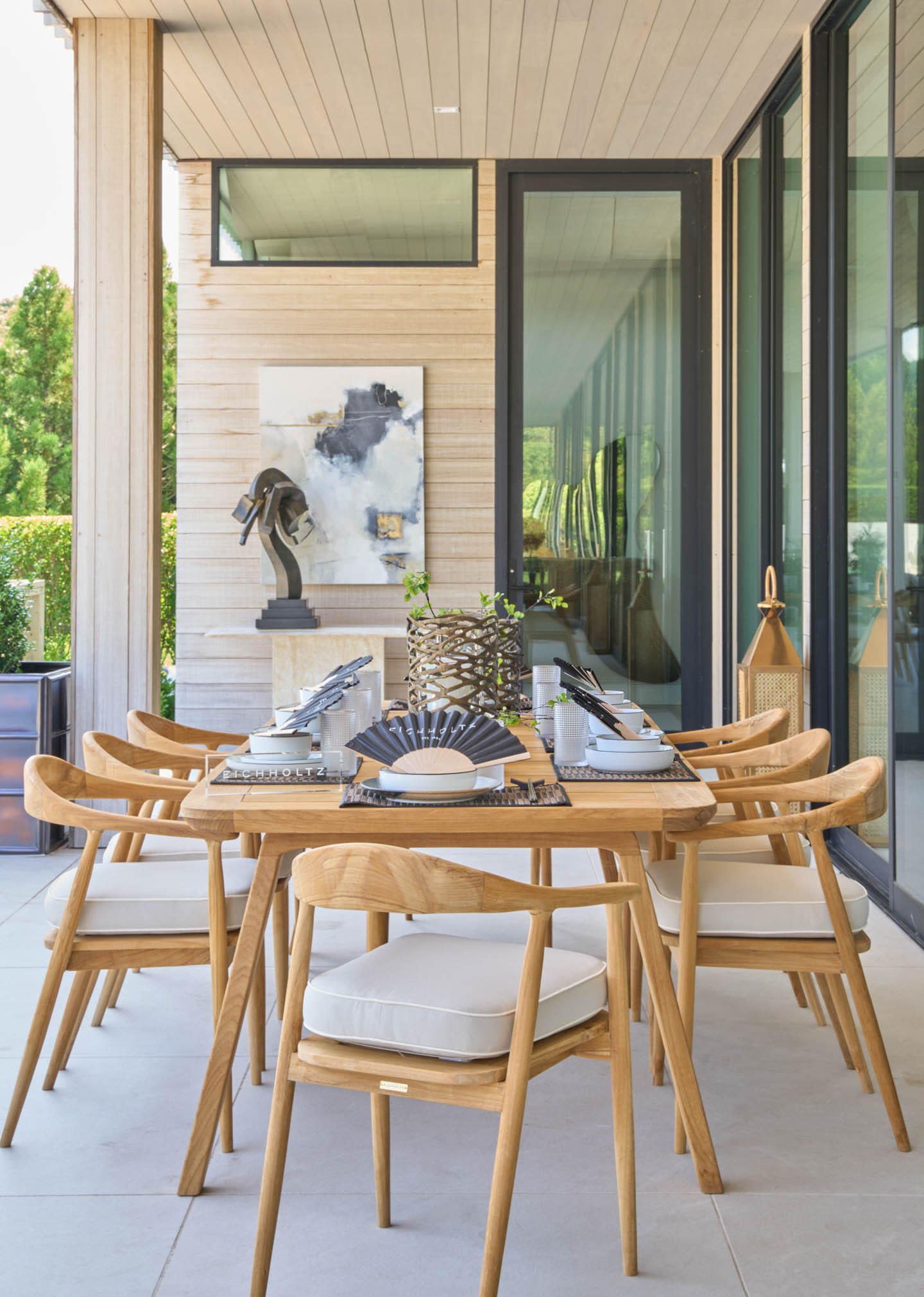 Scandinavian-style dining set on an outdoor patio