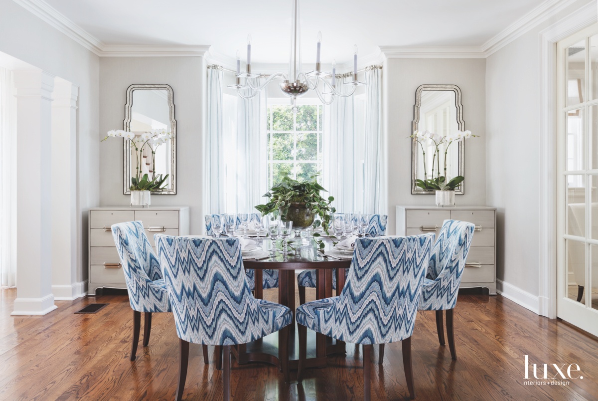 traditional dining room blue chairs