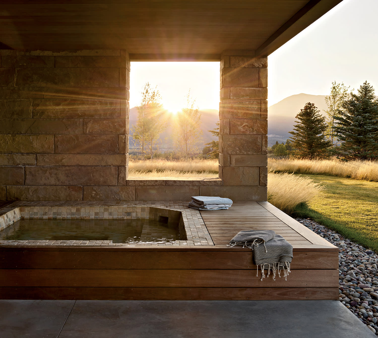 indoor-outdoor wood surround spa in Jackson Hole, Wyoming