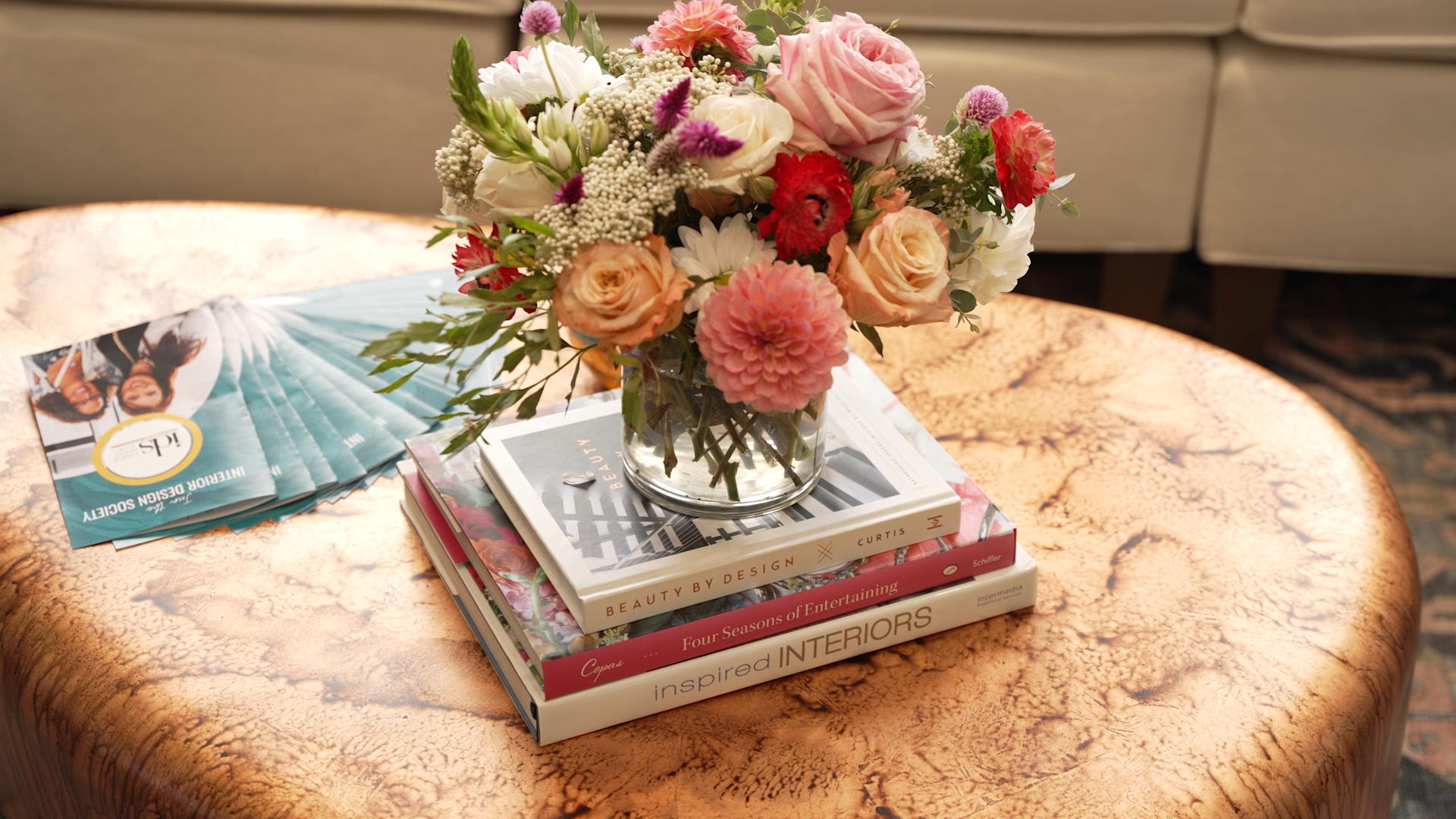 floral arrangement on a coffee table