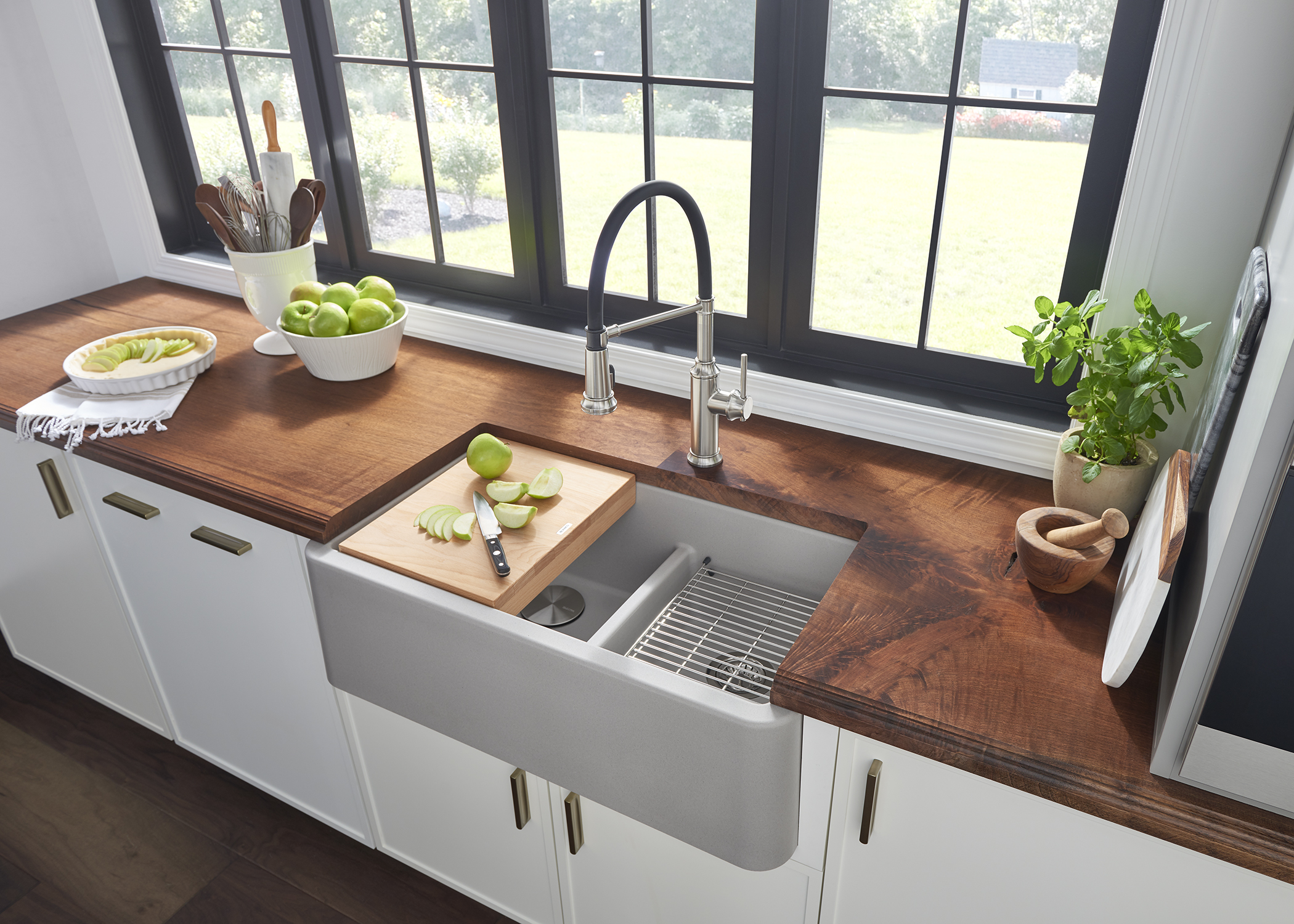 blanco gray sink with cutting board connected