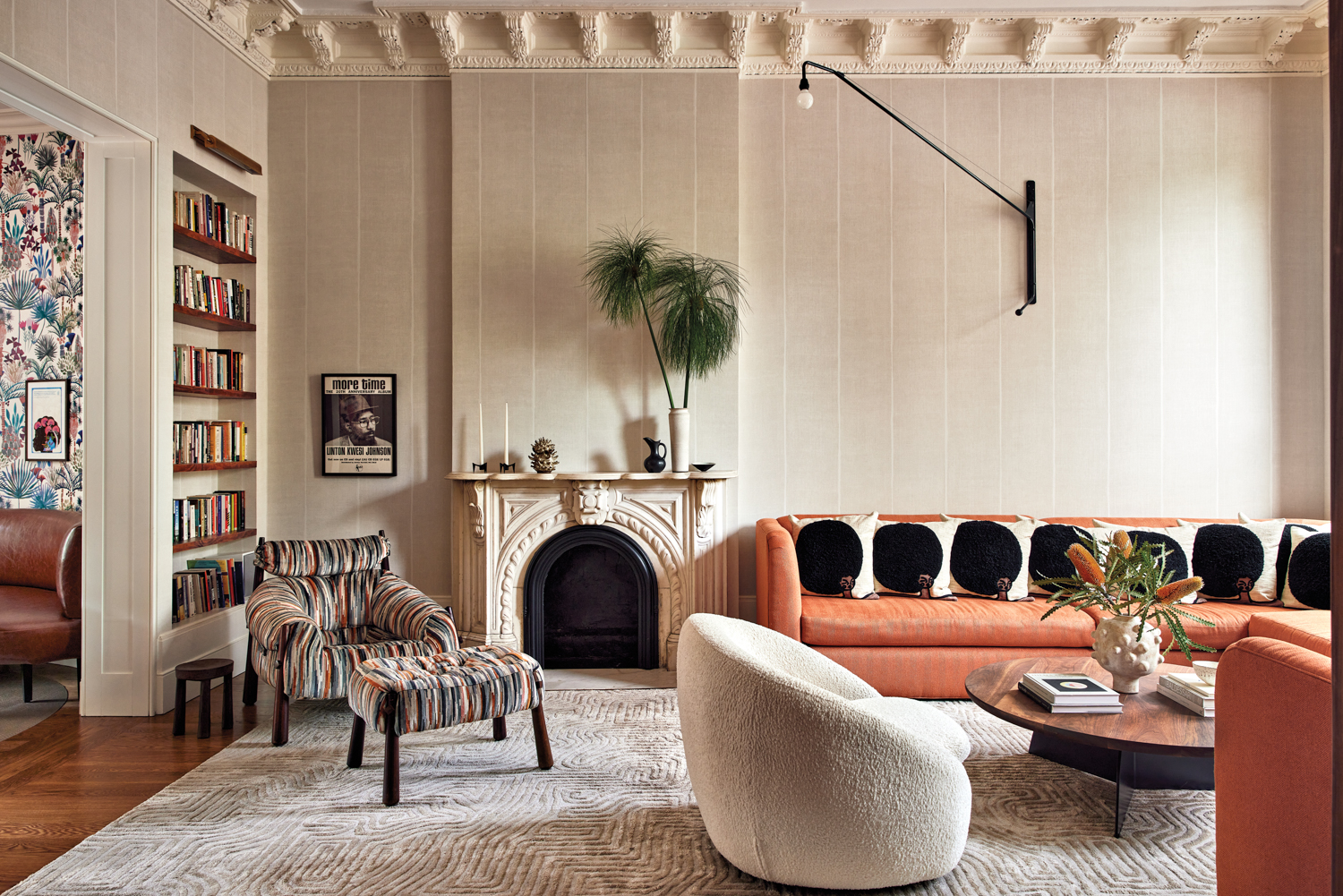 Living room with an oversize sectional and coffee table