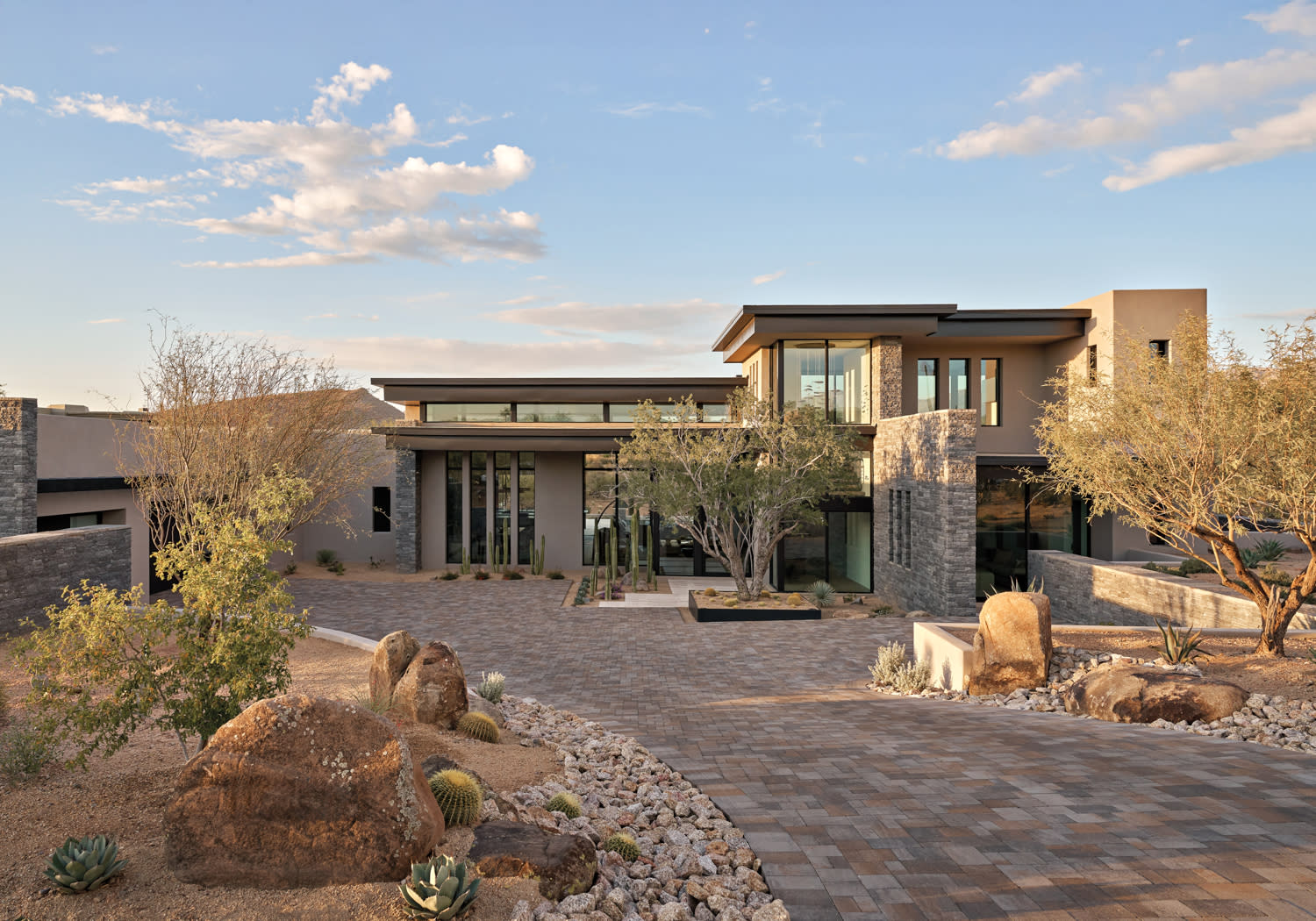 ledgestone and stone-clad exterior of an Arizona home